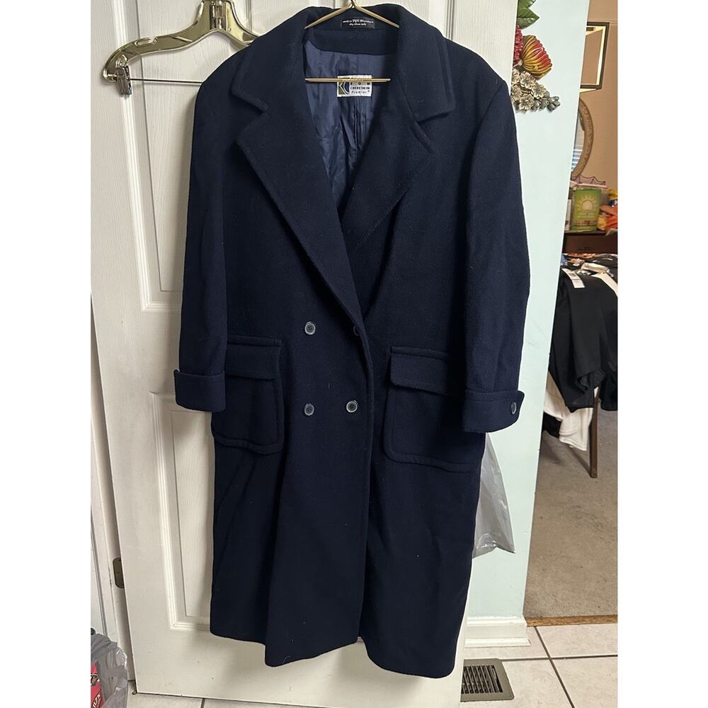 80s 90s Ron Chereskin Pure Wool Double Breasted Oversized Blue Long Large 12 46w